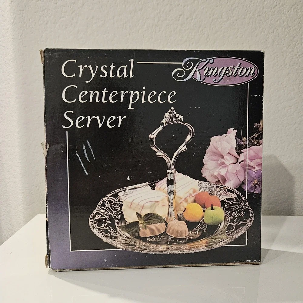 Vintage Crystal Center Piece With Silver Plated Handle Kingston Decor Plate Dish